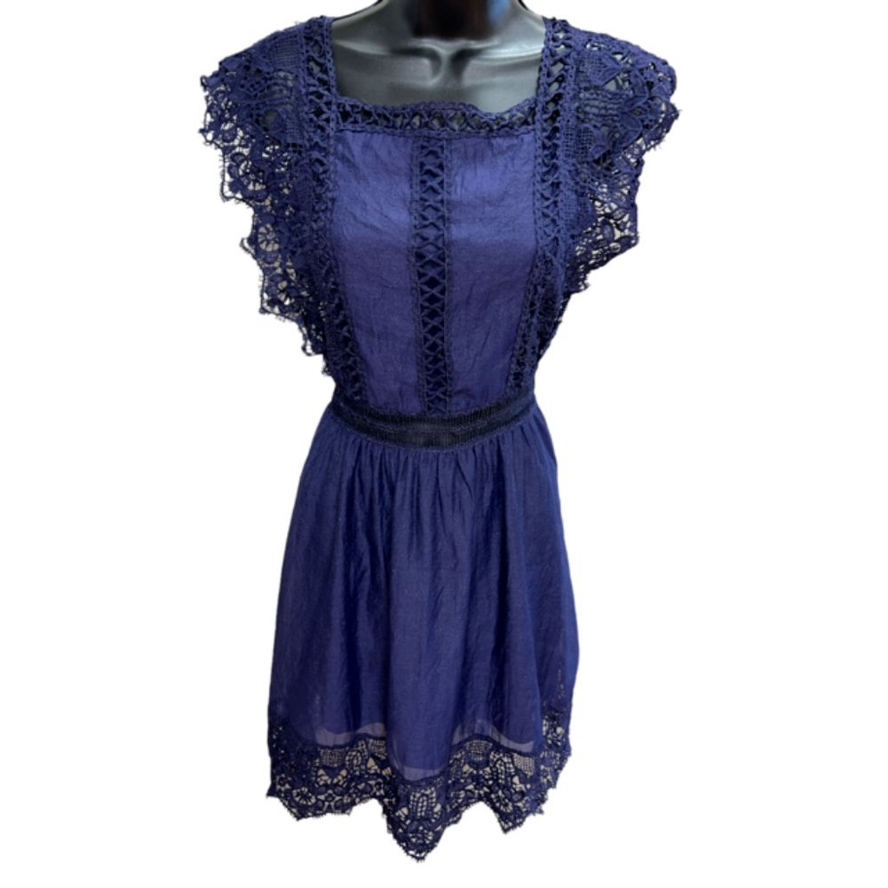 Charlotte Russe Navy Sheer Lace Cutout Dress Sz XS